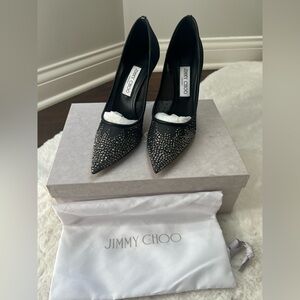 Authentic Jimmy Choo Love 100 Black Crystal-Studded Pointed Toe Pumps Size 39.5